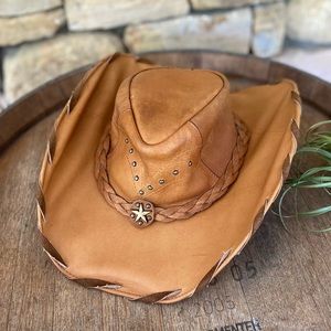 Bullhead Tan Leather Cowboy Hat